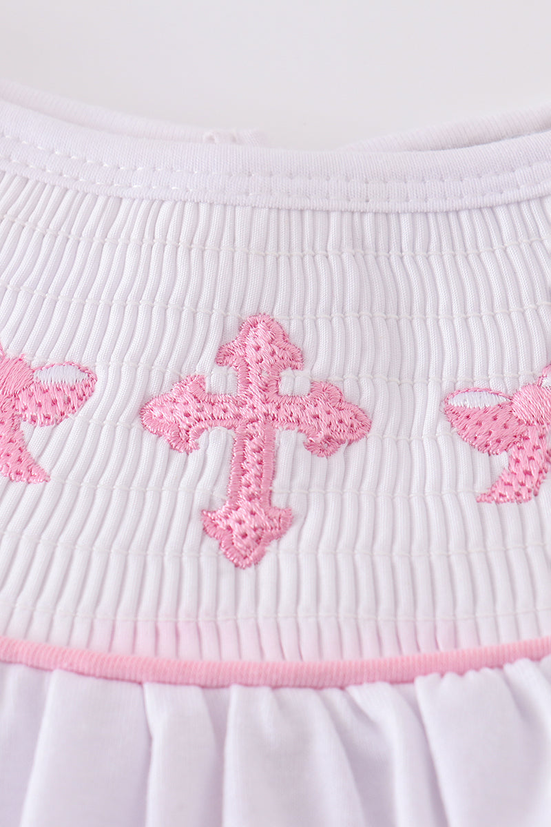 Pink cross embroider smocked bubble