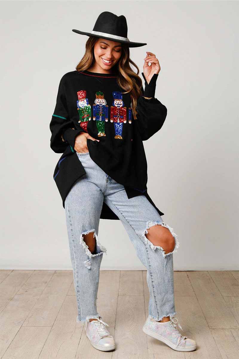 Black sequins nutcracker sweatshirt for adult