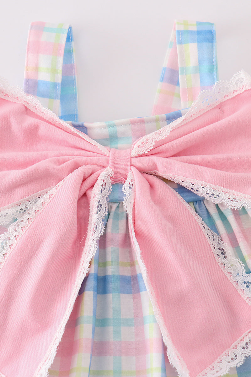 Pink plaid bow bloomer set