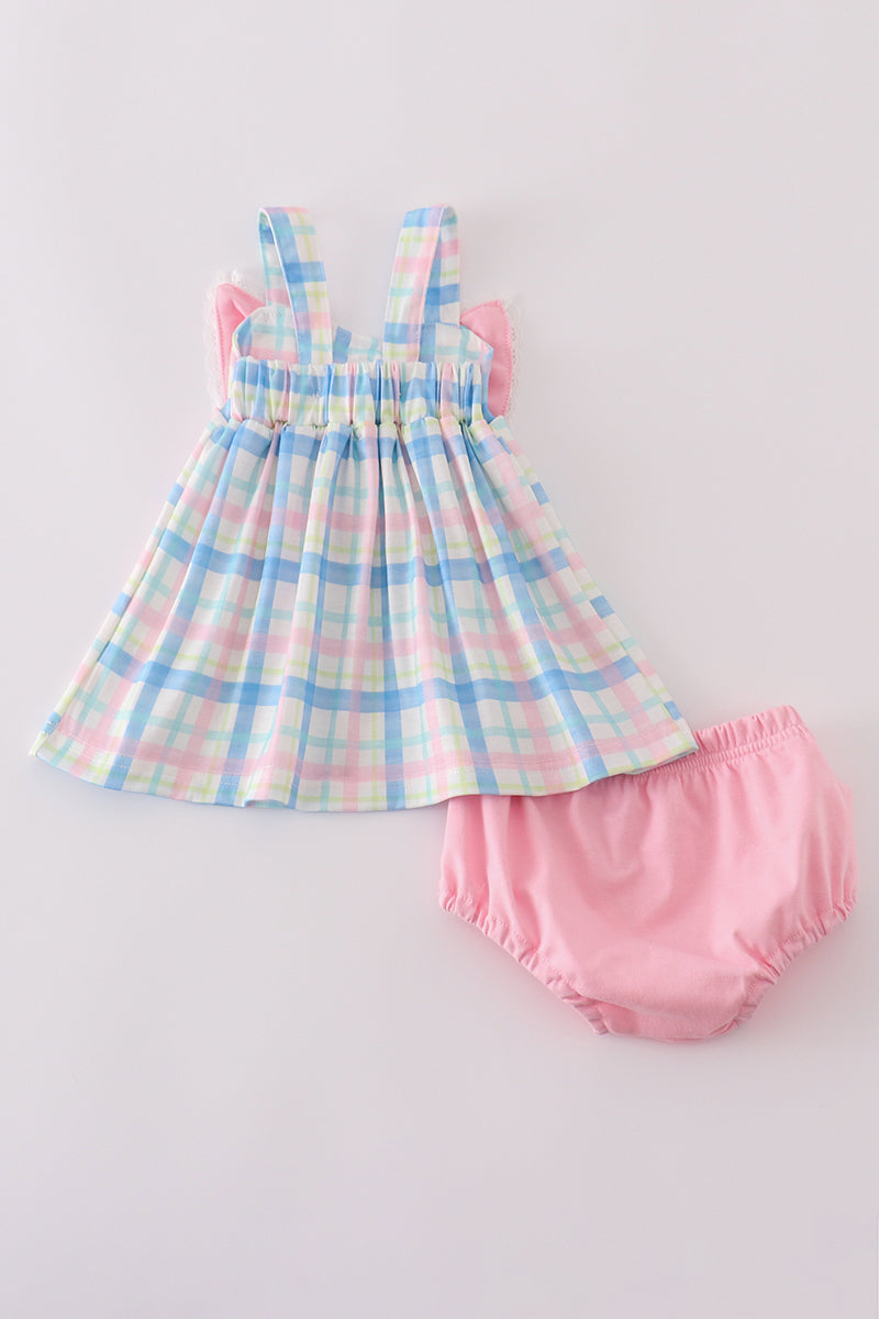 Pink plaid bow bloomer set
