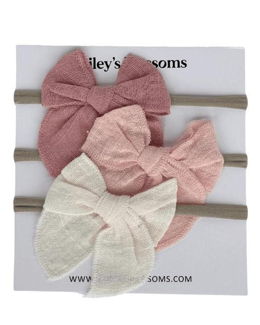 3 Piece Bow Set - Pink, Peach & Ivory